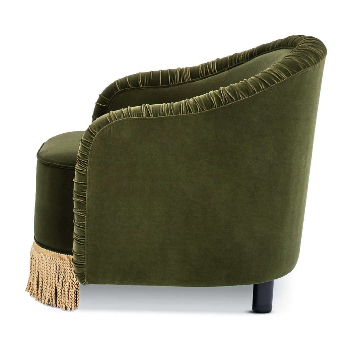Olive Green Ruched Barrel Back Accent Armchair | OROA