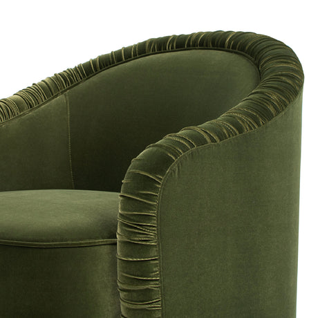 Olive Green Ruched Barrel Back Accent Armchair | OROA