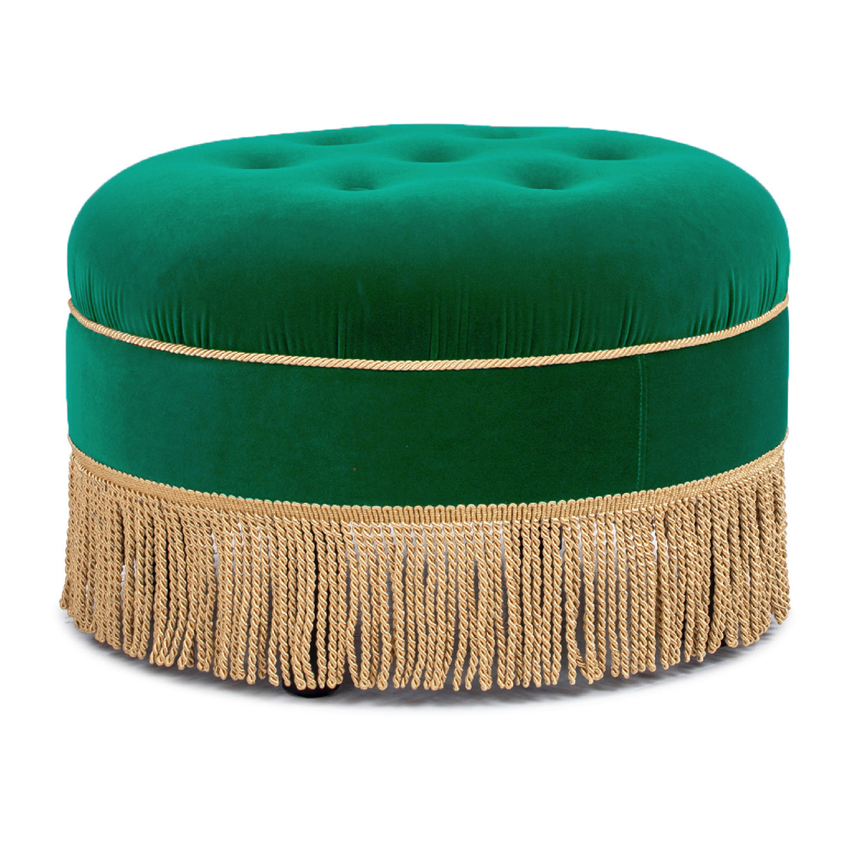 Emerald Green Round Upholstered Accent Ottoman | OROA