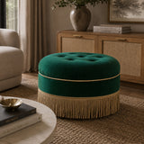 Emerald Green Round Upholstered Accent Ottoman | OROA