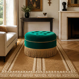 Emerald Green Round Upholstered Accent Ottoman | OROA