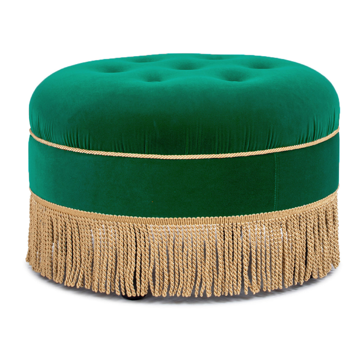 Emerald Green Round Upholstered Accent Ottoman | OROA