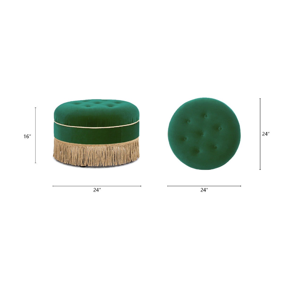 Emerald Green Round Upholstered Accent Ottoman | OROA