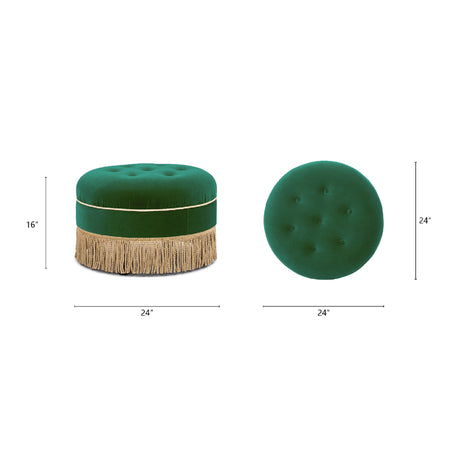Emerald Green Round Upholstered Accent Ottoman | OROA