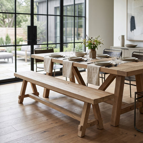 Natural Brown Reclaimed Elm Trestle Dining Bench | OROA - www.oroa.com