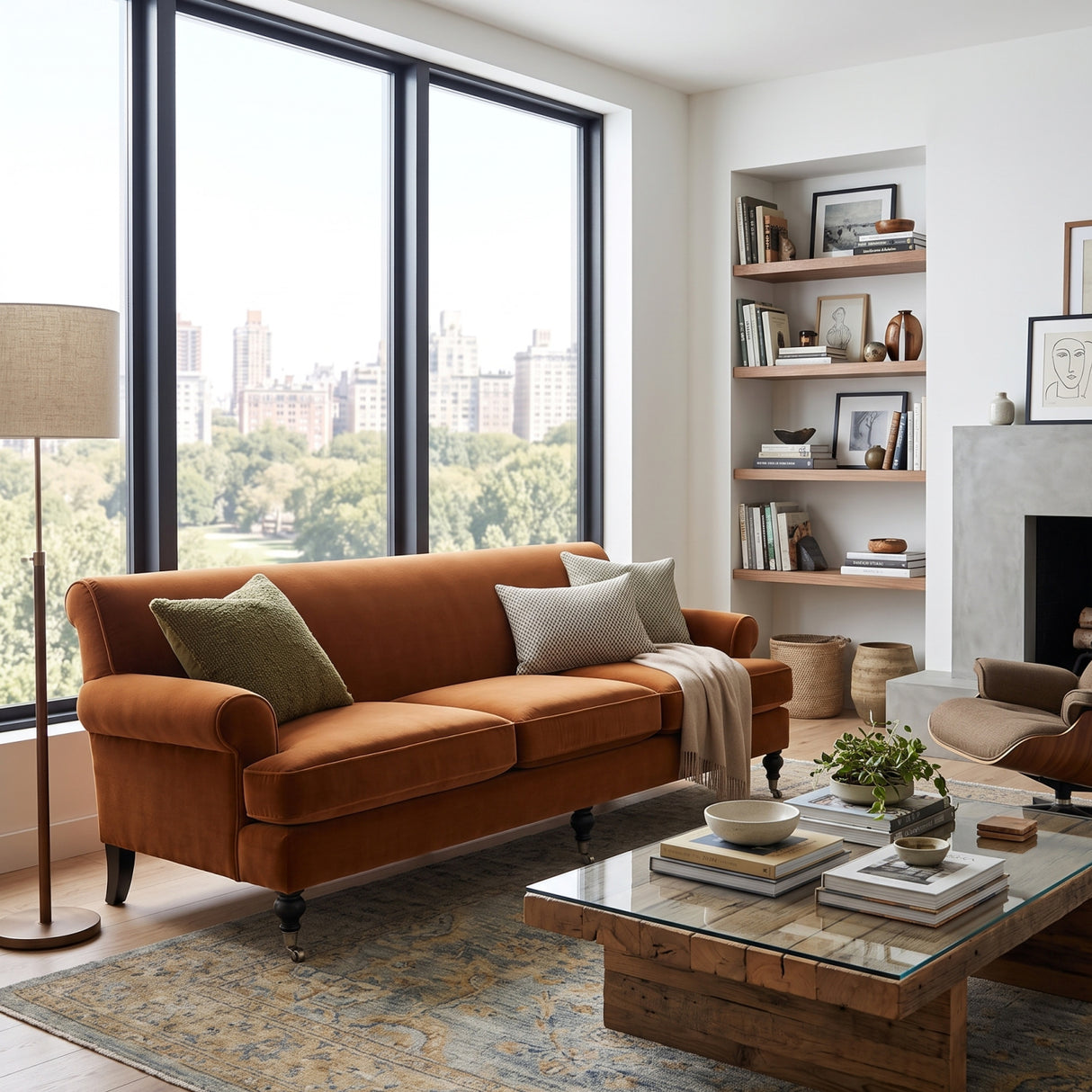 Burnt Orange Three-Cushion Tight Back Sofa | OROA