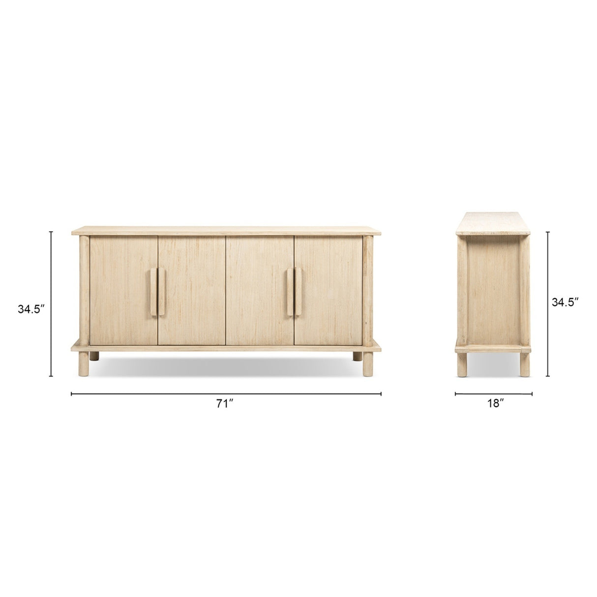 Natural Cerused Pine Wood 4-Door Sideboard | OROA - www.oroa.com