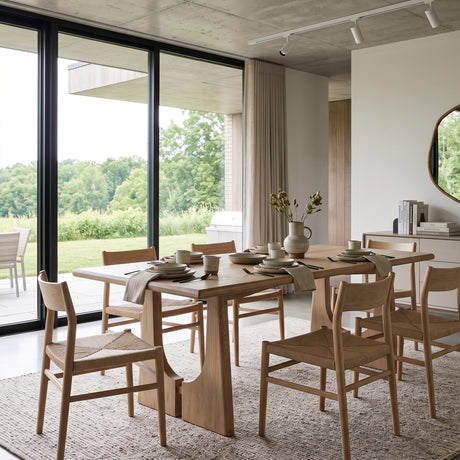 Antique Natural Brown Pine Wood Dining Table | OROA