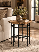 Modern European furniture - Reclaimed Pine Wood Iron Side Table - www.oroa.com