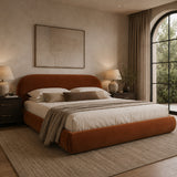Burnt Orange Velvet Upholstered King Bed | OROA