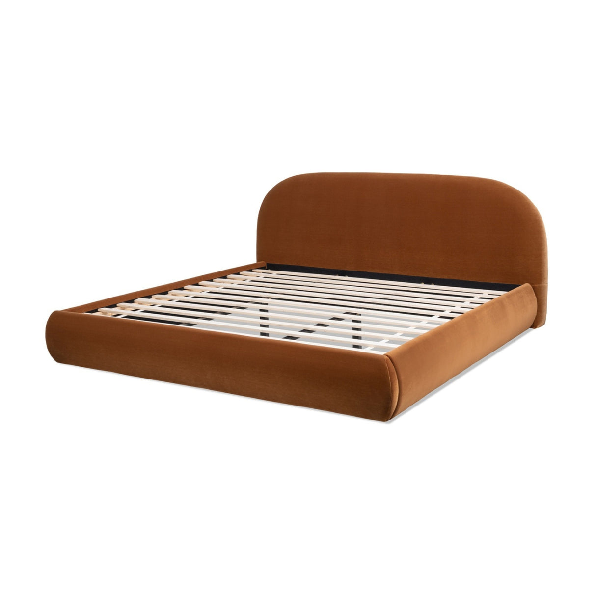Burnt Orange Velvet Upholstered King Bed | OROA