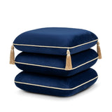 Navy Blue Velvet Square Fringe Ottoman | OROA