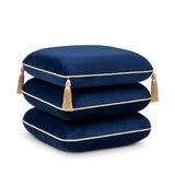 Navy Blue Velvet Square Fringe Ottoman | OROA