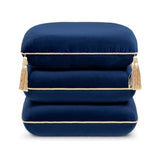 Navy Blue Velvet Square Fringe Ottoman | OROA