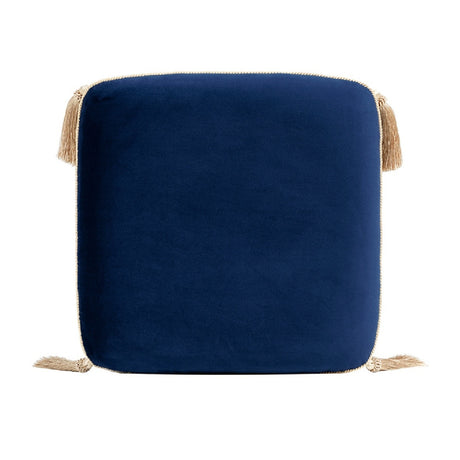 Navy Blue Velvet Square Fringe Ottoman | OROA