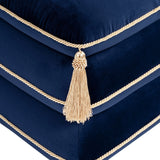 Navy Blue Velvet Square Fringe Ottoman | OROA