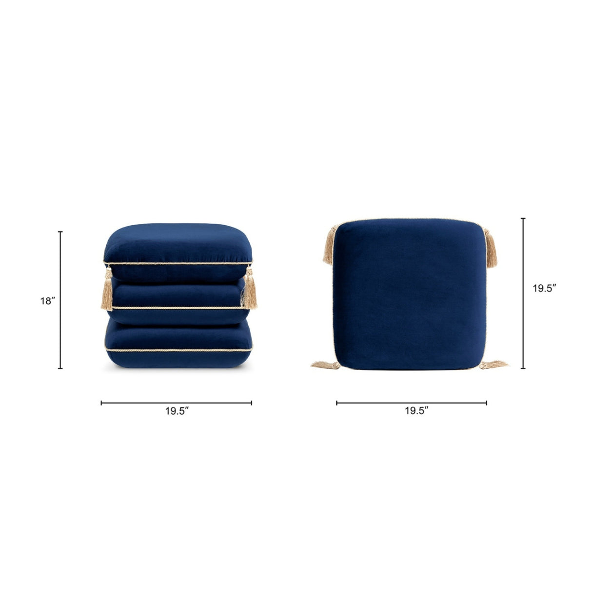 Navy Blue Velvet Square Fringe Ottoman | OROA