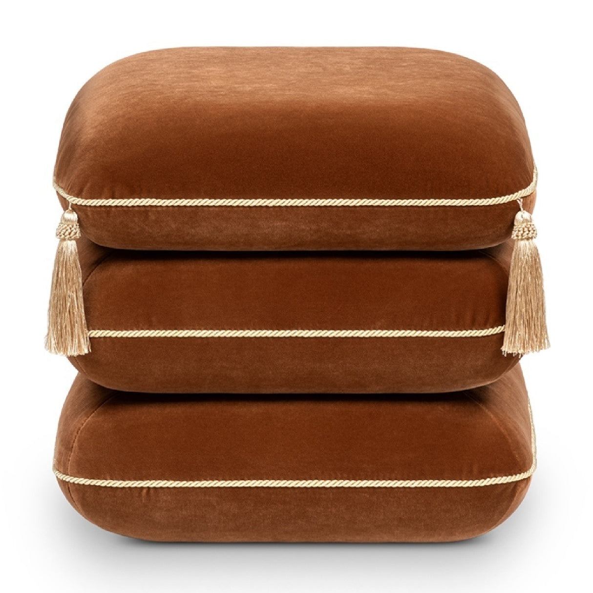 Burnt Orange Upholstered Square Fringe Ottoman | OROA