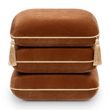 Burnt Orange Upholstered Square Fringe Ottoman | OROA