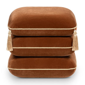  Modern European furniture - Burnt Orange Upholstered Square Fringe Ottoman - www.oroa.com
