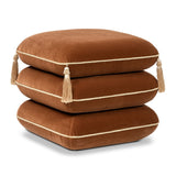 Burnt Orange Upholstered Square Fringe Ottoman | OROA