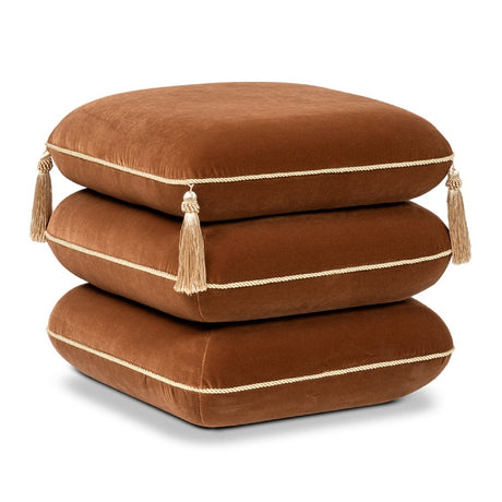 Burnt Orange Upholstered Square Fringe Ottoman | OROA