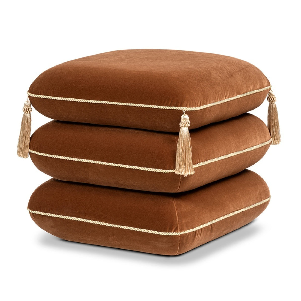 Burnt Orange Upholstered Square Fringe Ottoman | OROA