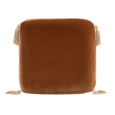 Burnt Orange Upholstered Square Fringe Ottoman | OROA