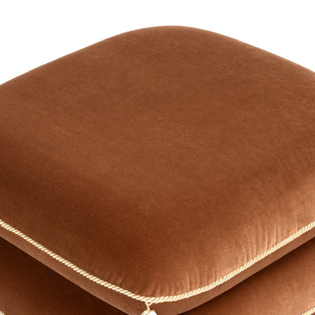 Burnt Orange Upholstered Square Fringe Ottoman | OROA
