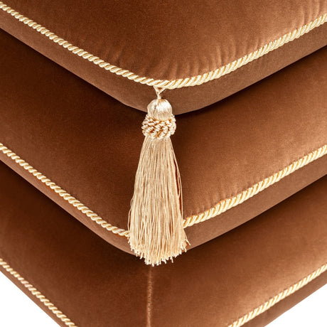 Burnt Orange Upholstered Square Fringe Ottoman | OROA