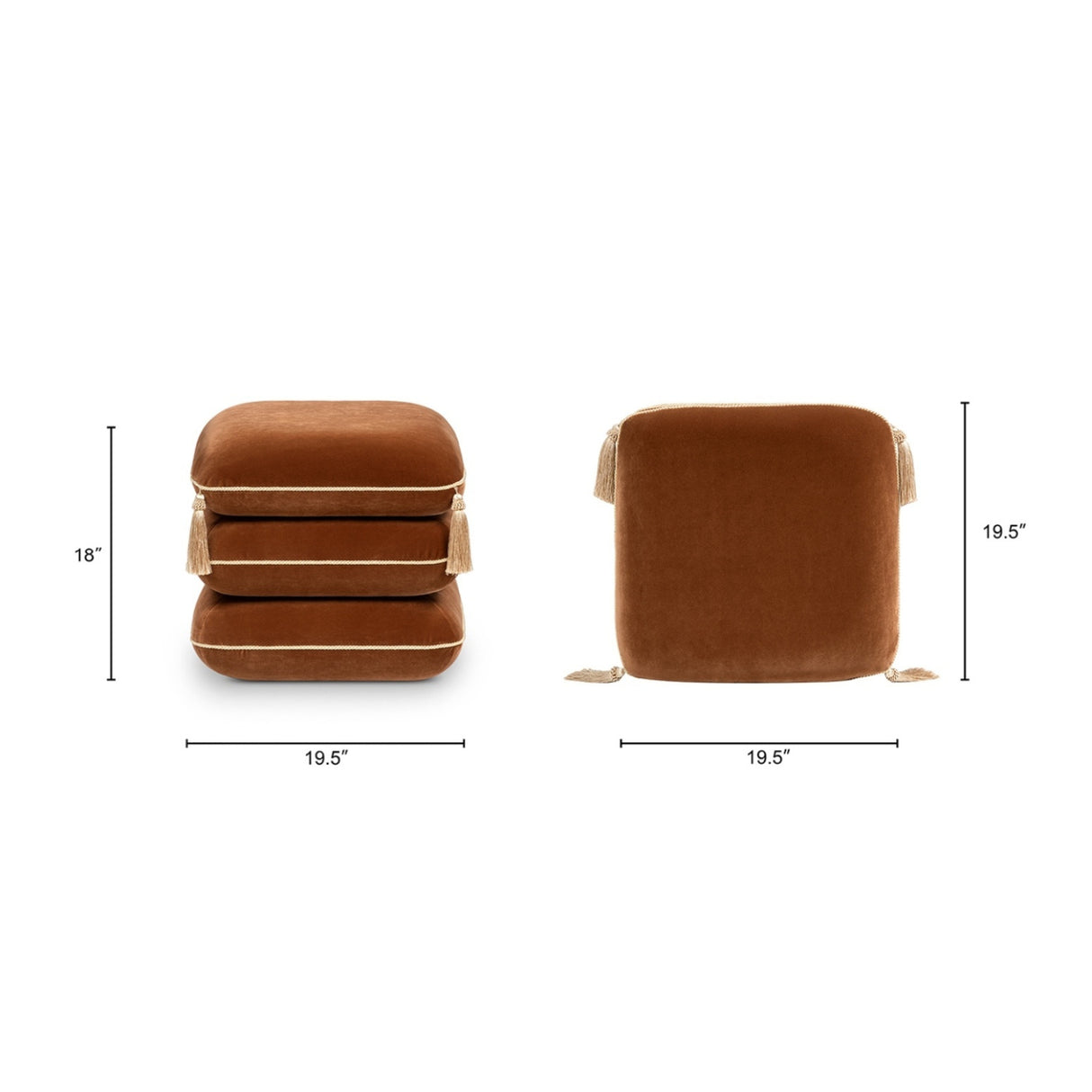 Burnt Orange Upholstered Square Fringe Ottoman | OROA