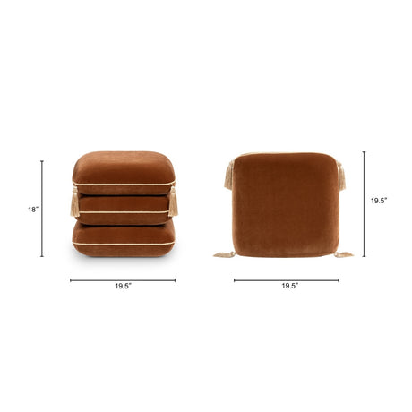 Burnt Orange Upholstered Square Fringe Ottoman | OROA