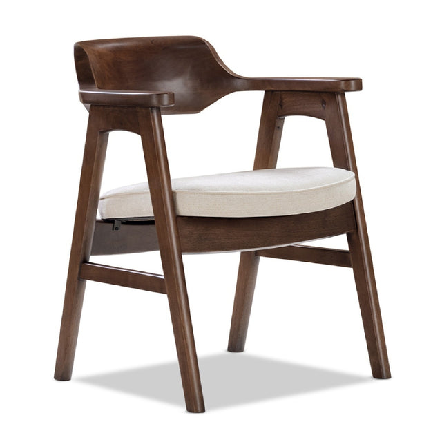 Modern European furniture - Light Beige Chenille Pine Dining Arm Chair - www.oroa.com