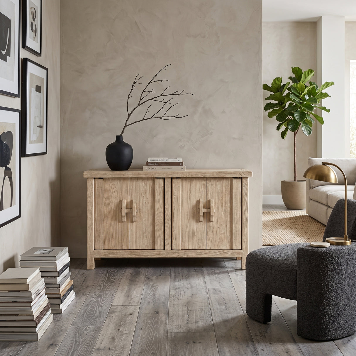 Rowan Light Natural Reclaimed Elm 4-Door Cabinet | OROA