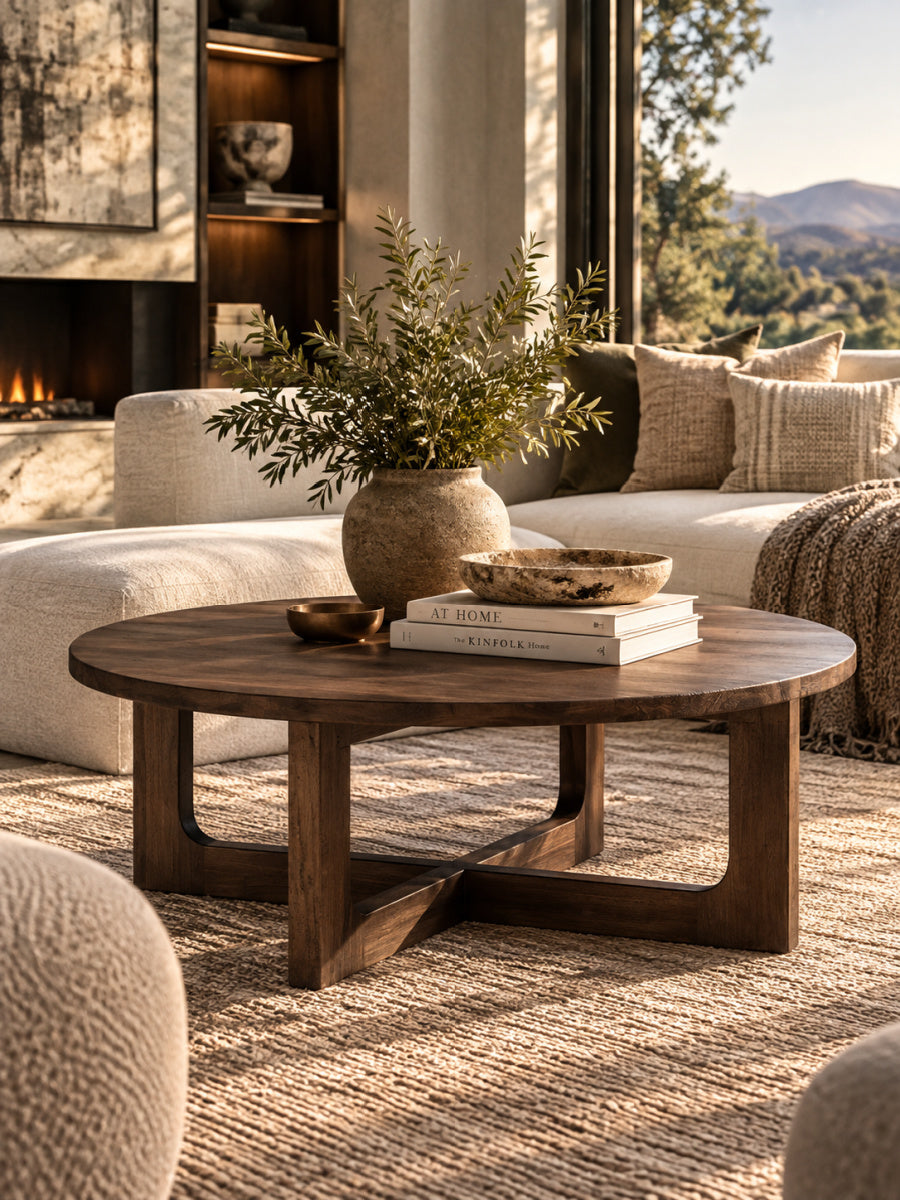 Modern European furniture - Round Reclaimed Pine Wood Coffee Table - www.oroa.com