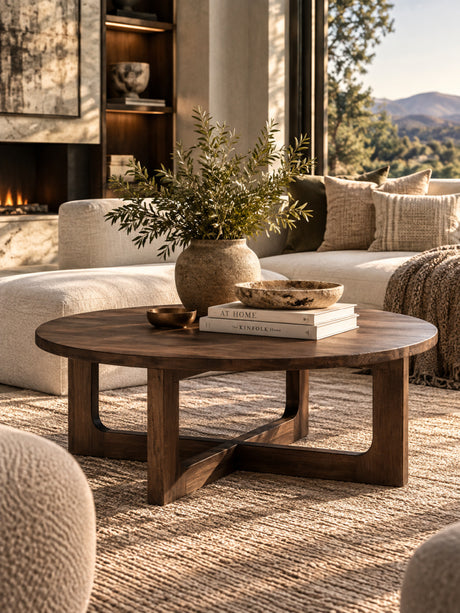 Modern European furniture - Round Reclaimed Pine Wood Coffee Table - www.oroa.com