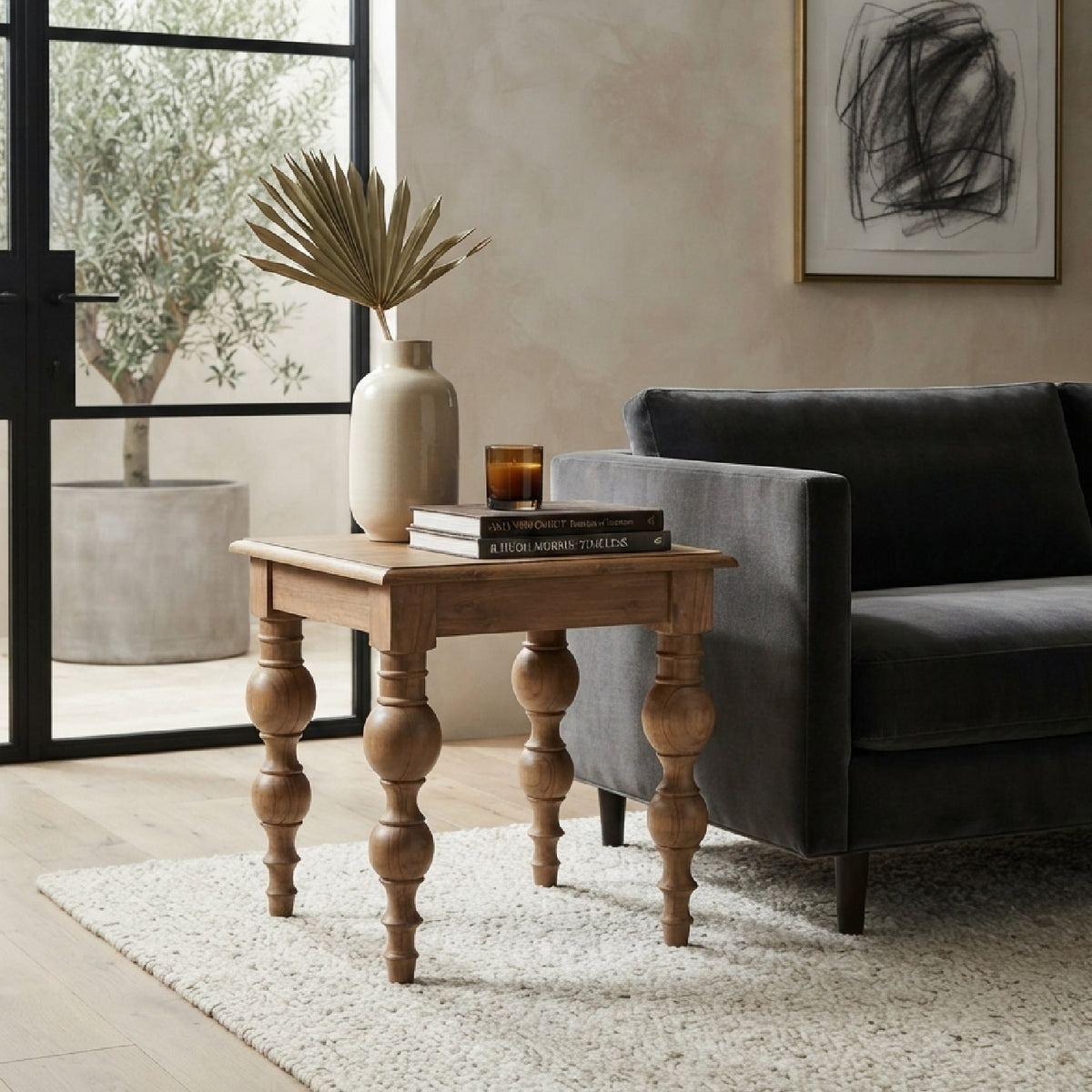 Medium Brown Reclaimed Pine Wood End Table | OROA