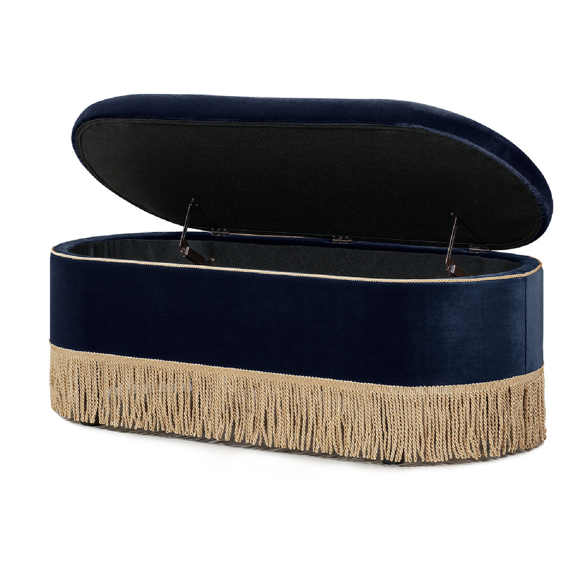 Navy Blue Velvet Storage Bench | OROA