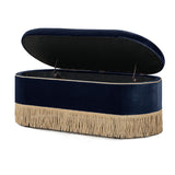 Navy Blue Velvet Storage Bench | OROA
