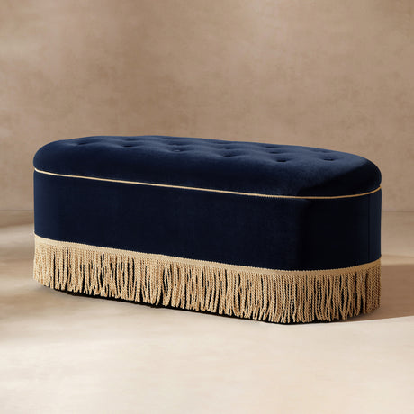 Navy Blue Velvet Storage Bench | OROA