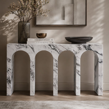 Modern European furniture - Marble-Look Engineered Stone Console Table - www.oroa.com