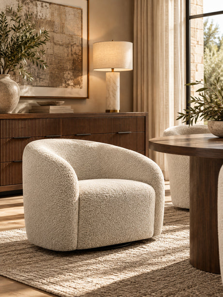 Irma Gray Boucle Swivel Chair | OROA