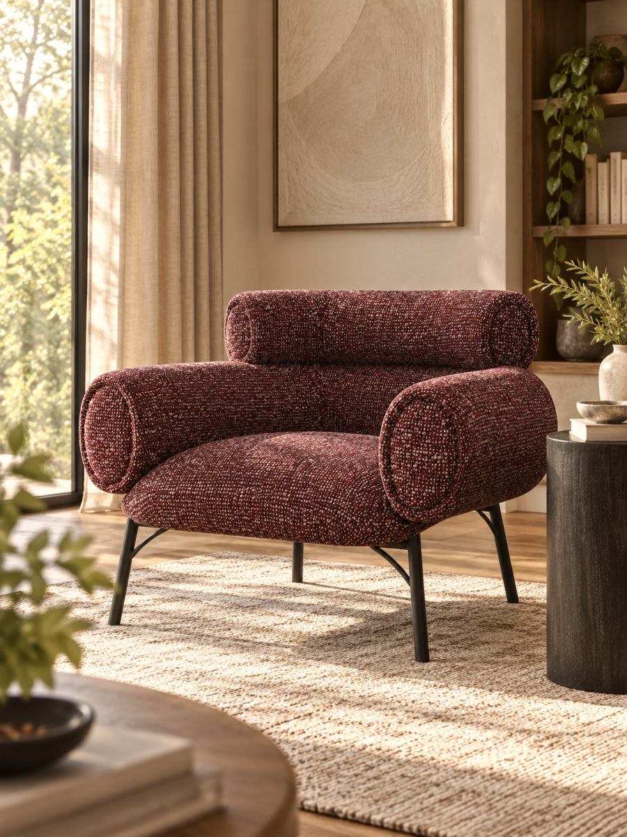 Modern European furniture - Mardi Maroon Tweed Chair - www.oroa.com