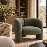 Green Curved Tweed Accent Chair | OROA