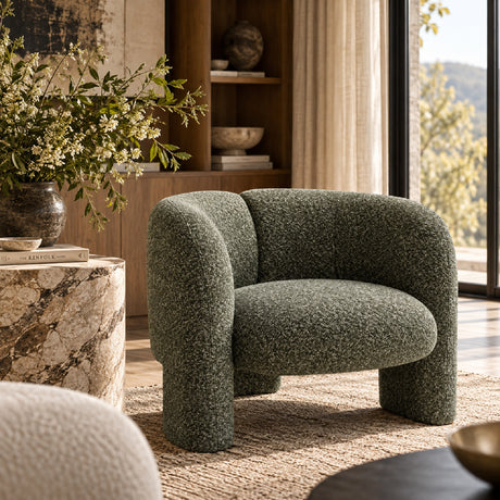 Green Curved Tweed Accent Chair | OROA