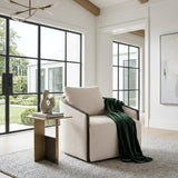Beige Chenille Swivel Accent Chair | OROA