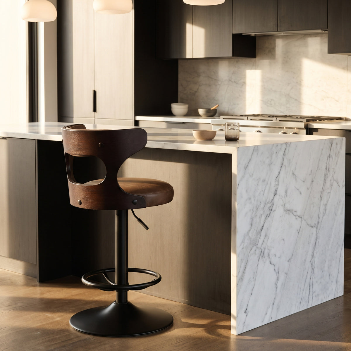 Modern European furniture - Saba Brown Top Grain Leather Barstool - www.oroa.com