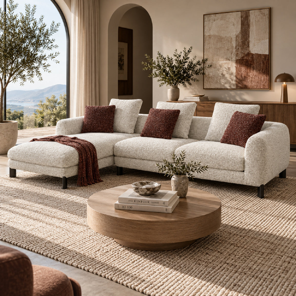 Mardi Maroon & Beige Tweed Sectional Sofa | OROA