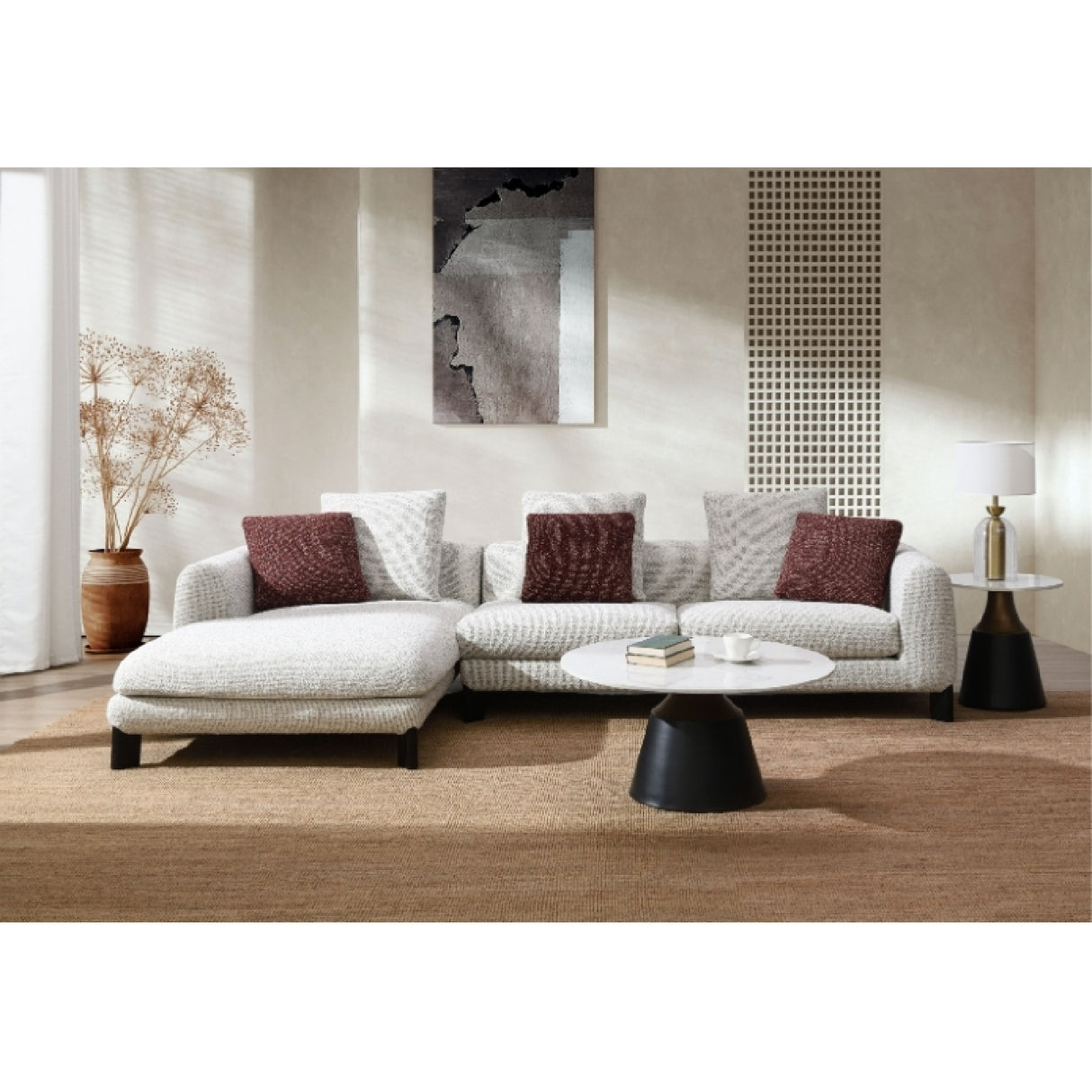 Mardi Maroon & Beige Tweed Sectional Sofa | OROA