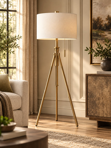 Modern European furniture - Vintage Gold Tripod Floor Lamp with Pull Switch - www.oroa.com
